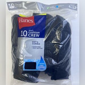 Hanes Men’s Cushion Crew Socks 10 pairs Shoes size 6-12 NWT